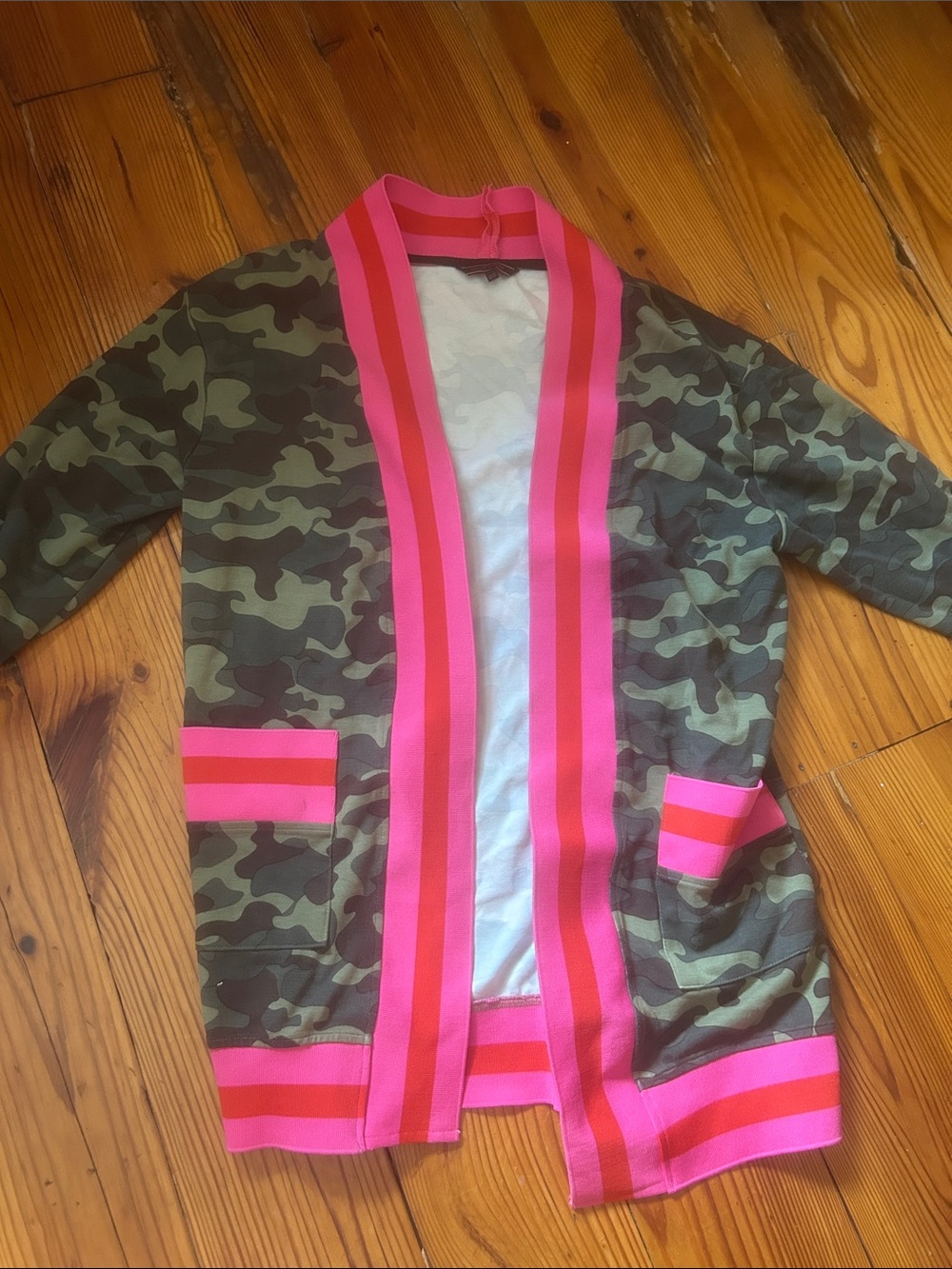 HAUTE SHORE Green Camo Cardigan with Pink Trim